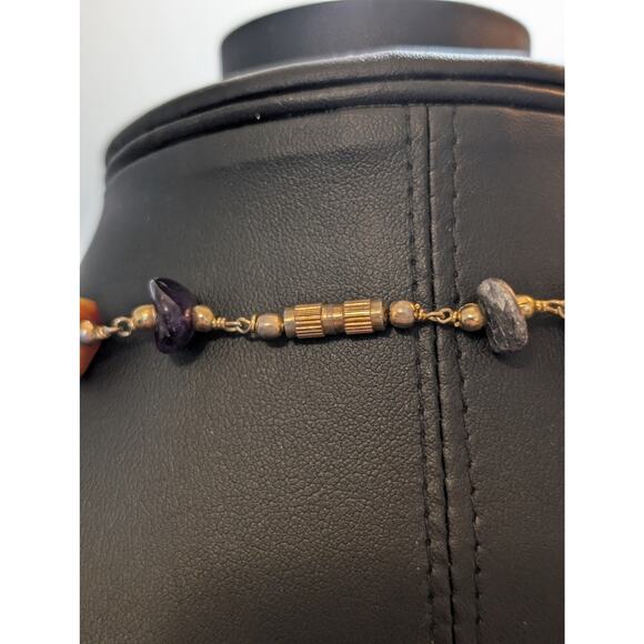Vintage Multi Genuine Gemstone Gold Tone Bead Barrel Clasp 26" Necklace - Picture 7 of 8